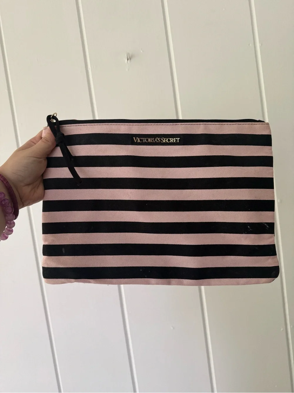 Victoria's Secret Black and Pink Striped Travel Tote